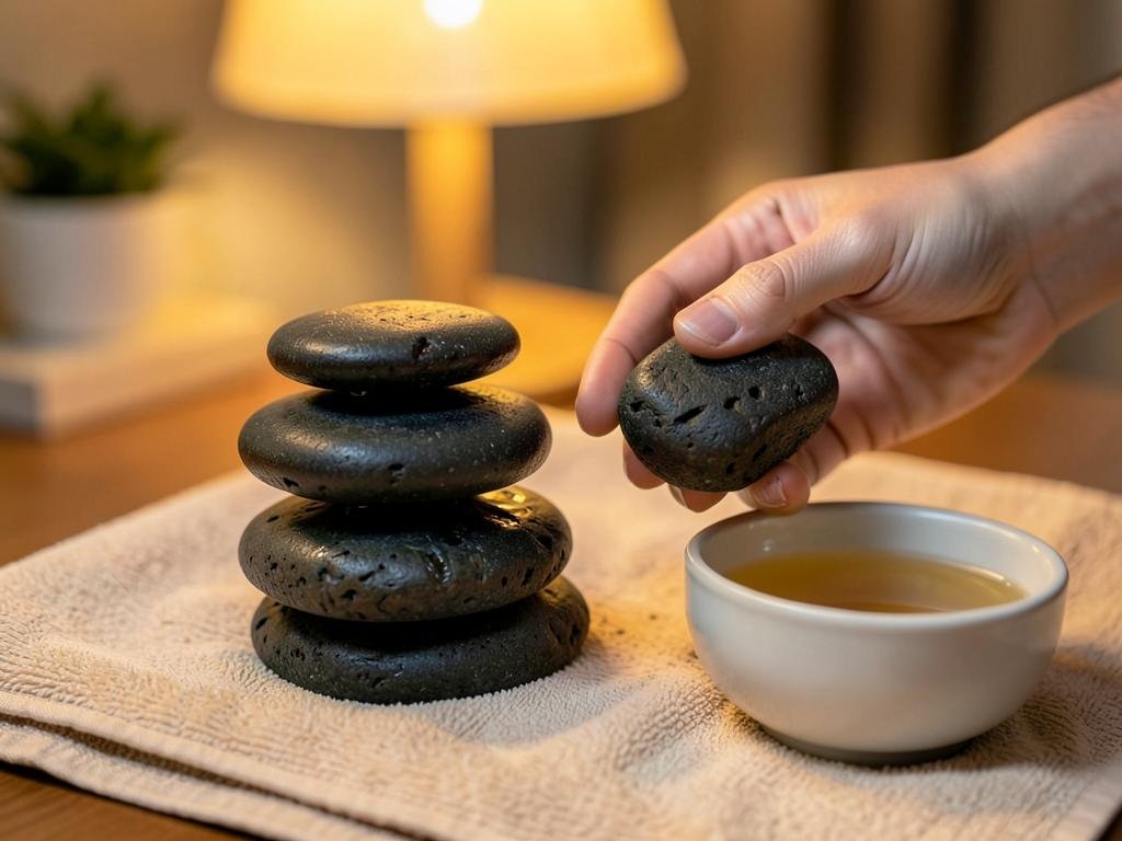Pedras quentes utilizadas na massagem relaxante de 60 minutos